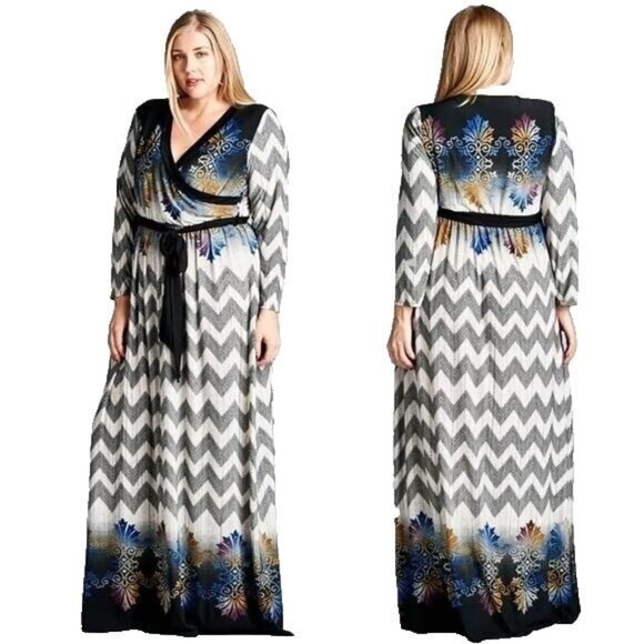 Emerald Dresses & Skirts - NEW Chevron Abstract Print Maxi Dress Women's Plus Size 1X